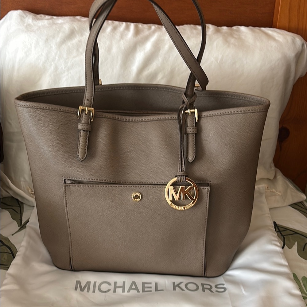 Michael Kors Tan Tote Bag with Gold-Tone Charm
